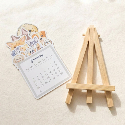 Happishades™ Pet Doggo Themed 2027 Desk Calendar with Wooden Display Easel