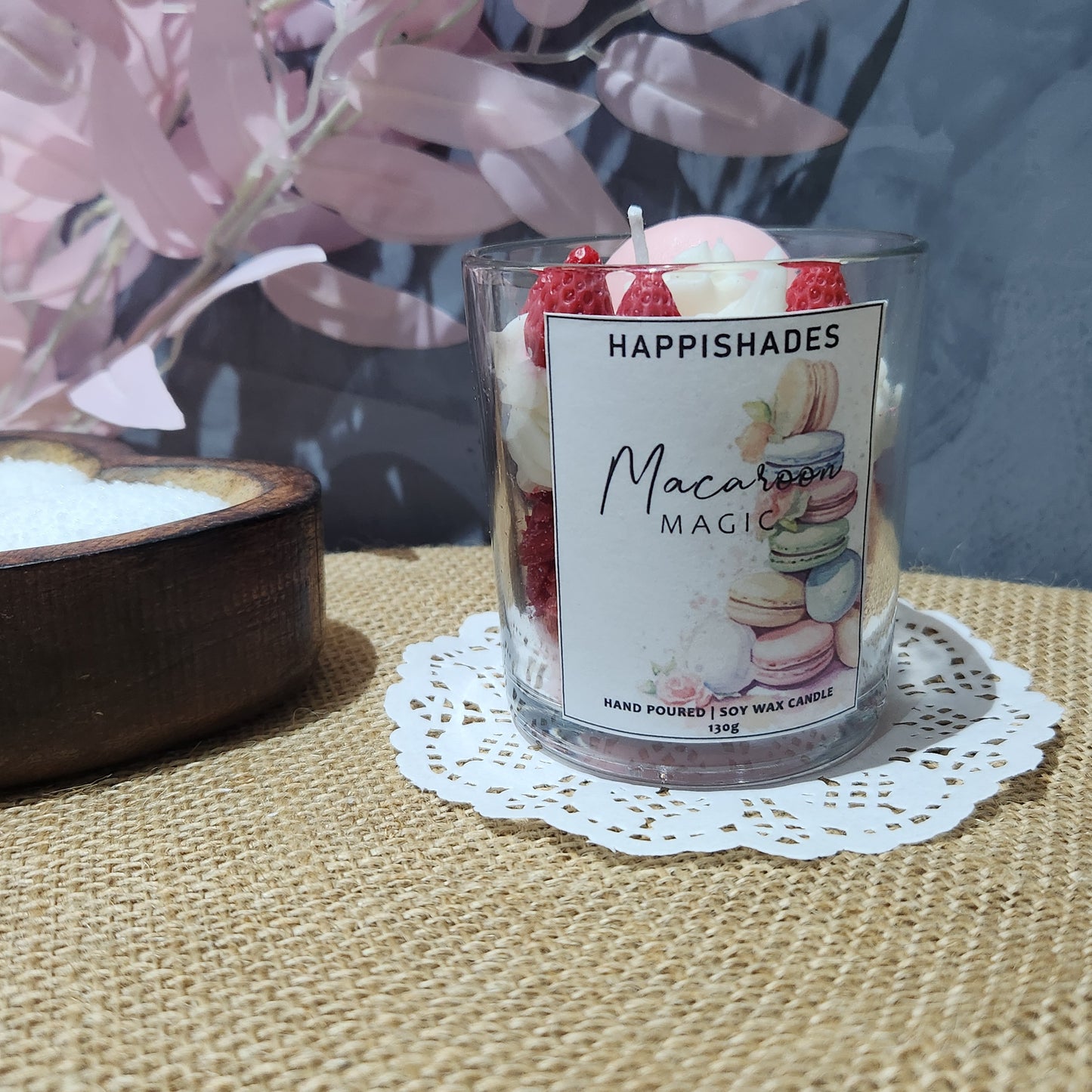 Happishades Decorative Macaroon Magic Scented Candle - Strawberry Toppings in a Frosting Base, 50 Hours Burn Time, for Gifting and Home Decor | Valentines Special | Romantic Candles