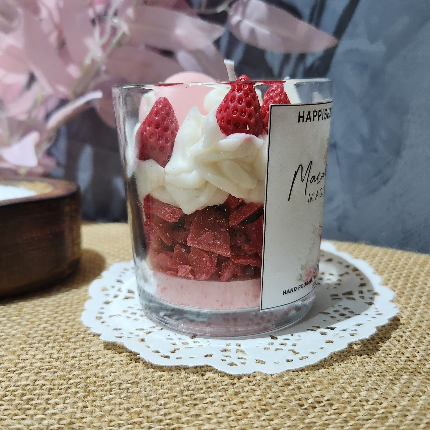 Happishades Decorative Macaroon Magic Scented Candle - Strawberry Toppings in a Frosting Base, 50 Hours Burn Time, for Gifting and Home Decor | Valentines Special | Romantic Candles