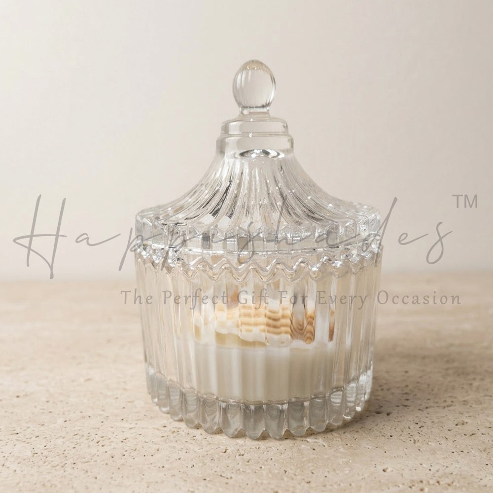 Trinket Jar Scented Candle, Cool Water Fragrance, Ocean Fresh Mystic Scent with Golden Stones & Pebels | Valentines Gifting, House Warming Gift