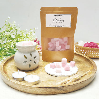 Wax Melts Set - Diffuser, Blushing Bloom Scented Wax Warmer and 4 Tea light Candles (Rose)