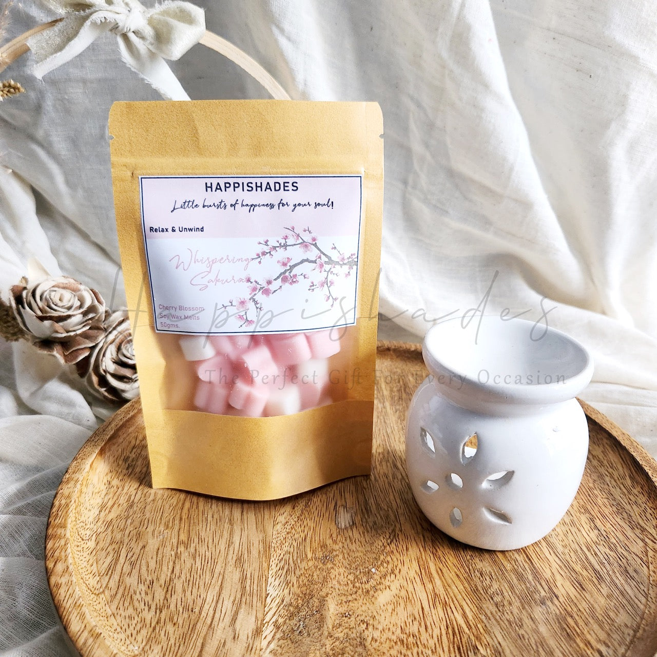 Happishades Premium Scented Wax Melts - 50 Grams | Natural Soy Wax, Vegan, Essential Oil Infused | 100-150 Hrs Scent Time | Safe, Smoke-Free, Easy to Use