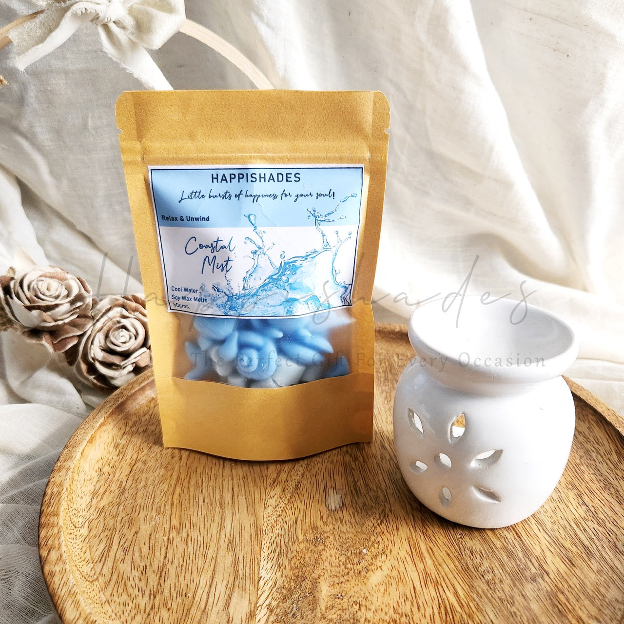 Happishades Premium Scented Wax Melts - 50 Grams | Natural Soy Wax, Vegan, Essential Oil Infused | 100-150 Hrs Scent Time | Safe, Smoke-Free, Easy to Use