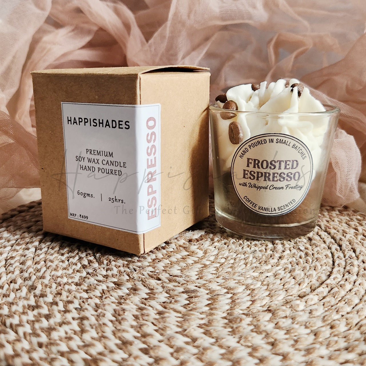 Happishades Decorative Frosted Espresso Coffee Vanilla Scented Candle, Rich Aromatic Coffee Fragrance Candles for Home, Aromatherapy & Gifting | Valentines & Festive Gift, Non Toxic, Vegan