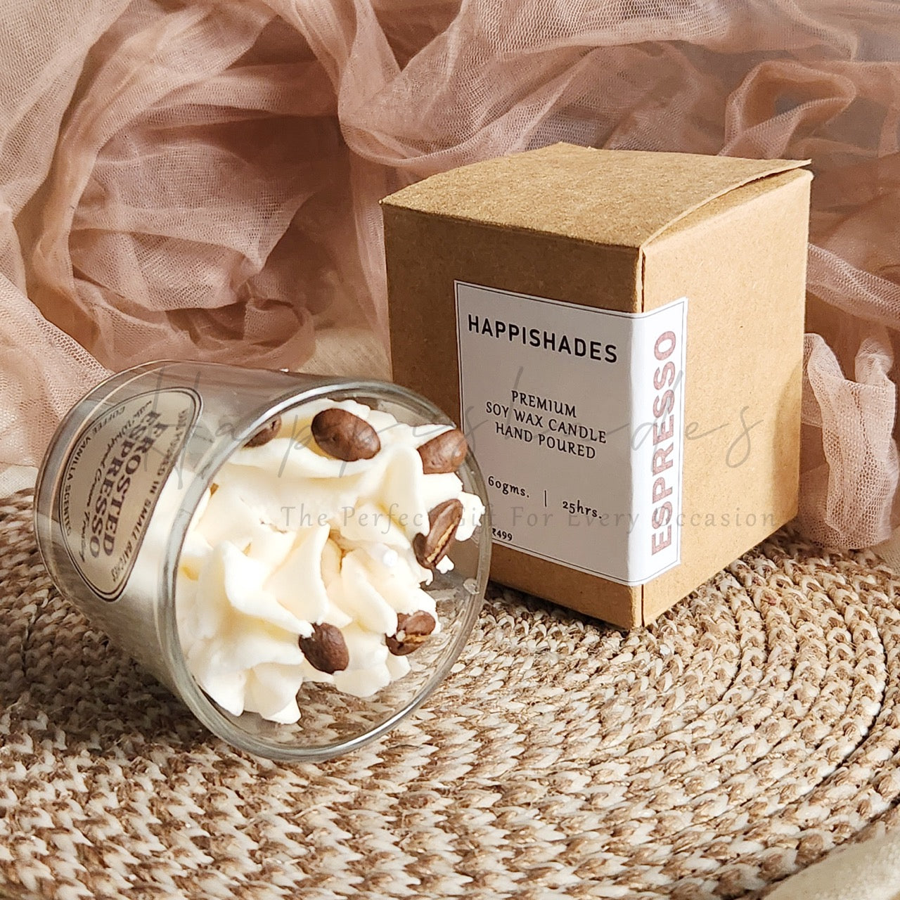 Happishades Decorative Frosted Espresso Coffee Vanilla Scented Candle, Rich Aromatic Coffee Fragrance Candles for Home, Aromatherapy & Gifting | Valentines & Festive Gift, Non Toxic, Vegan