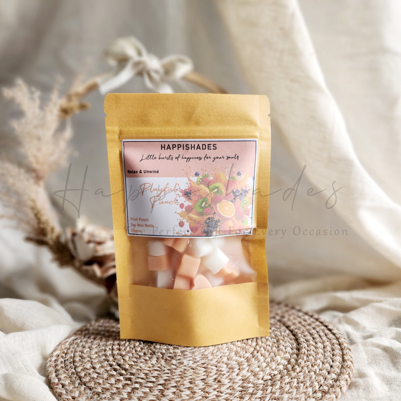 Happishades Premium Scented Wax Melts - 50 Grams | Natural Soy Wax, Vegan, Essential Oil Infused | 100-150 Hrs Scent Time | Safe, Smoke-Free, Easy to Use