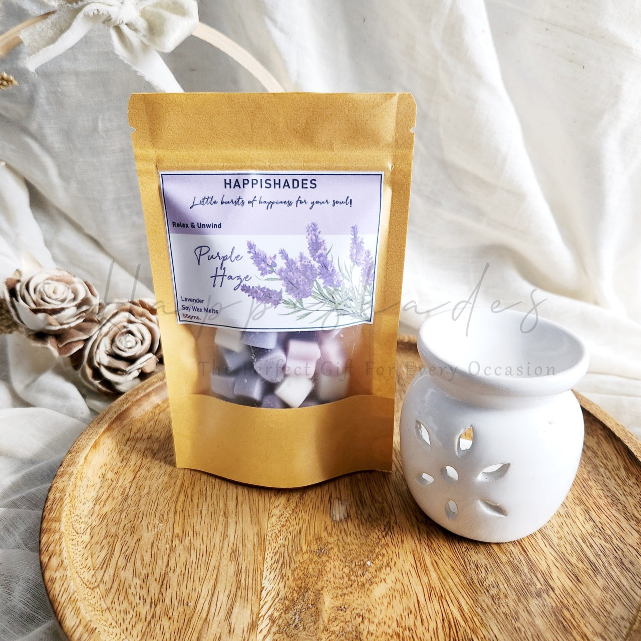 Happishades Premium Scented Wax Melts - 50 Grams | Natural Soy Wax, Vegan, Essential Oil Infused | 100-150 Hrs Scent Time | Safe, Smoke-Free, Easy to Use
