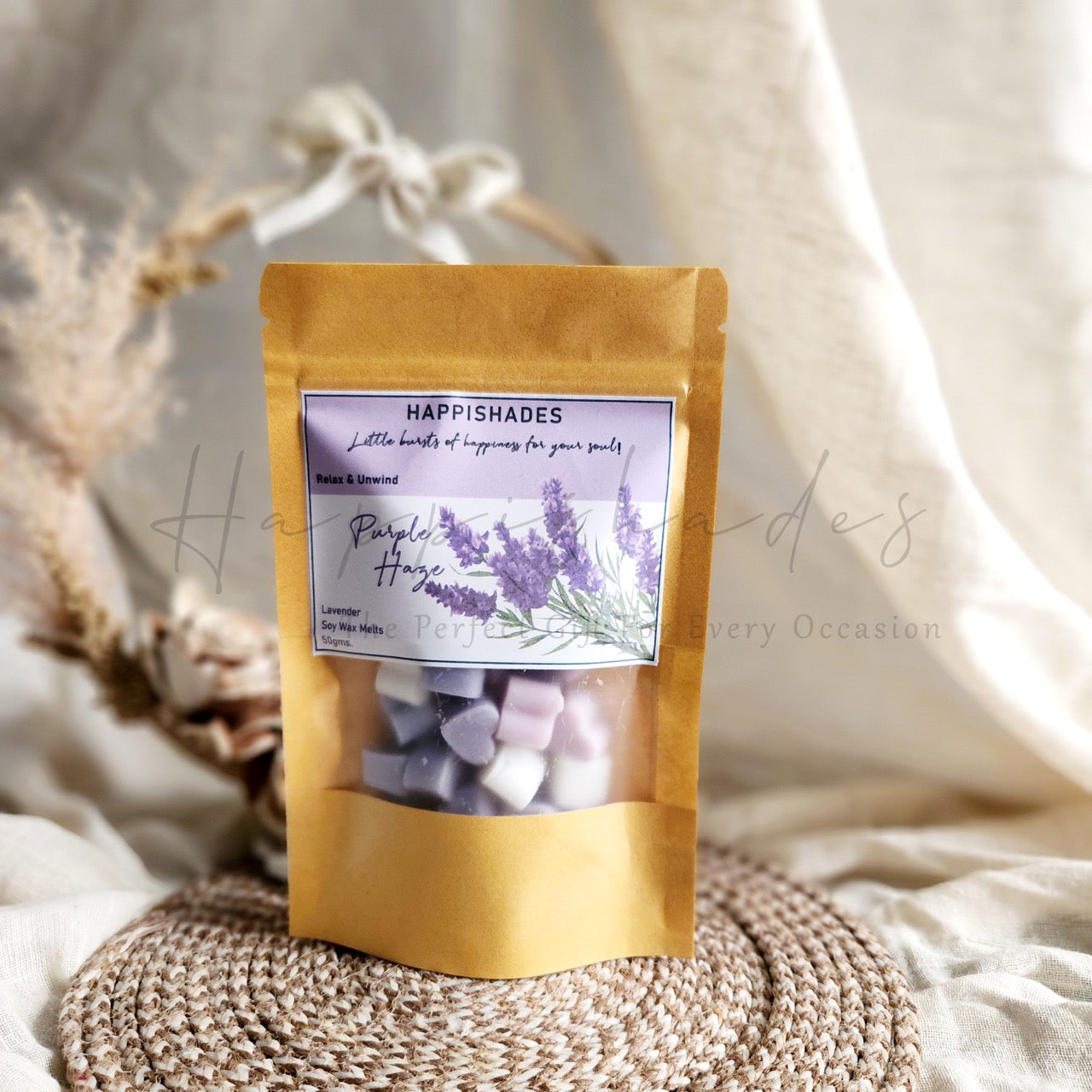 Happishades Premium Scented Wax Melts - 50 Grams | Natural Soy Wax, Vegan, Essential Oil Infused | 100-150 Hrs Scent Time | Safe, Smoke-Free, Easy to Use