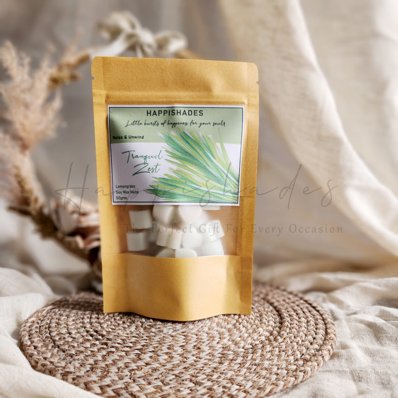 Happishades Premium Scented Wax Melts - 50 Grams | Natural Soy Wax, Vegan, Essential Oil Infused | 100-150 Hrs Scent Time | Safe, Smoke-Free, Easy to Use