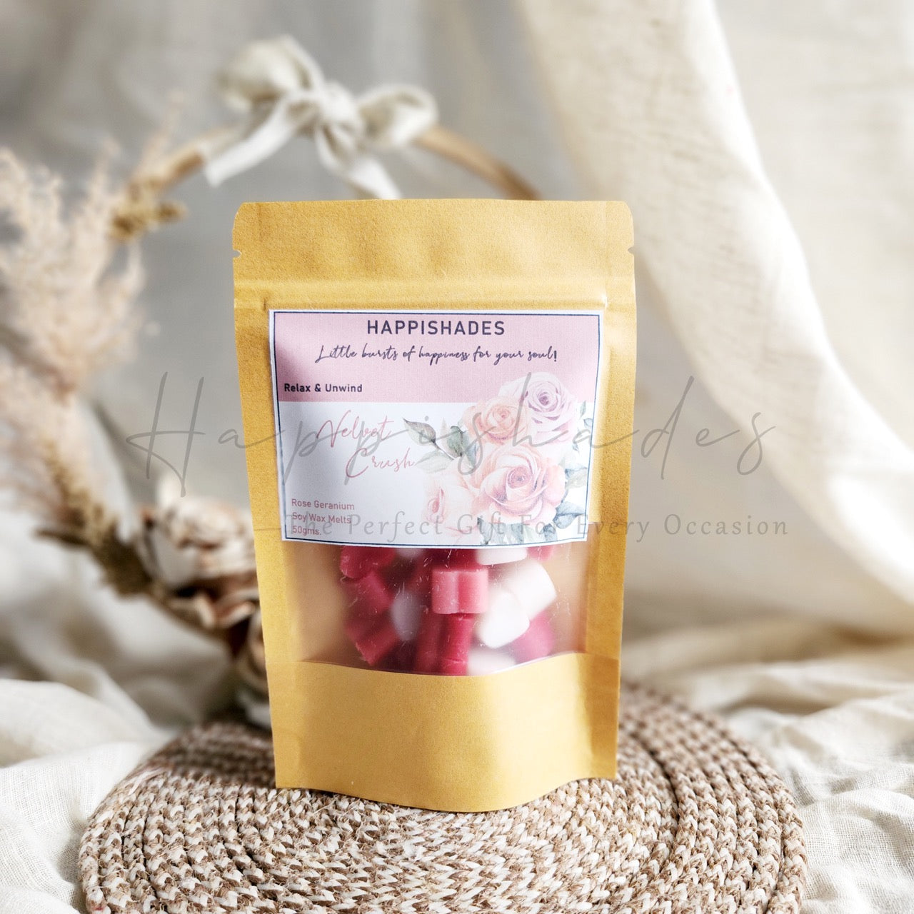 Happishades Premium Scented Wax Melts - 50 Grams | Natural Soy Wax, Vegan, Essential Oil Infused | 100-150 Hrs Scent Time | Safe, Smoke-Free, Easy to Use