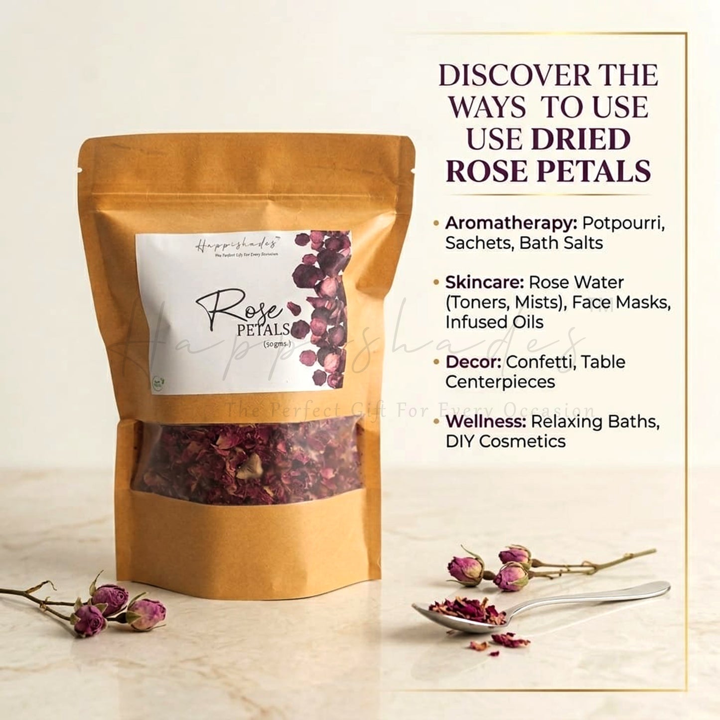 Happishades™ Dried Rose Petals | Gulab Patti | 50gms | 100% Natural