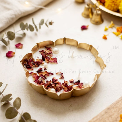 Happishades Golden Lotus Urli Scented Candle, 5-Inch, 150g | Ready-to-gift | window box with Ribbon for Diwali hampers