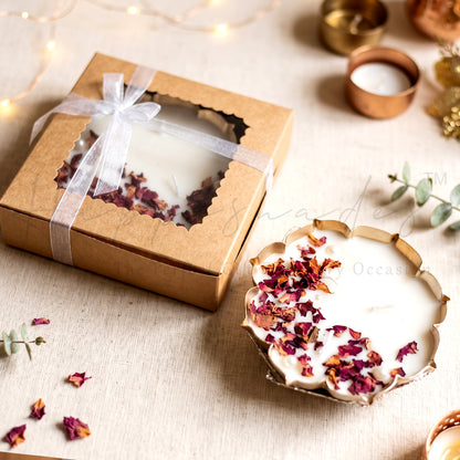 Happishades Golden Lotus Urli Scented Candle, 5-Inch, 150g | Ready-to-gift | window box with Ribbon for Diwali hampers