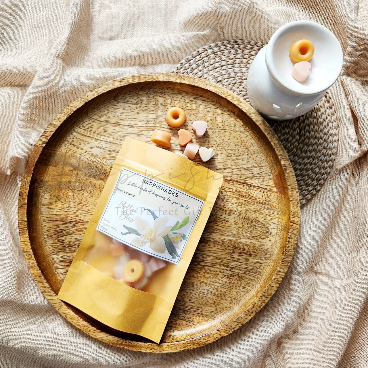 Happishades Premium Scented Wax Melts - 50 Grams | Natural Soy Wax, Vegan, Essential Oil Infused | 100-150 Hrs Scent Time | Safe, Smoke-Free, Easy to Use