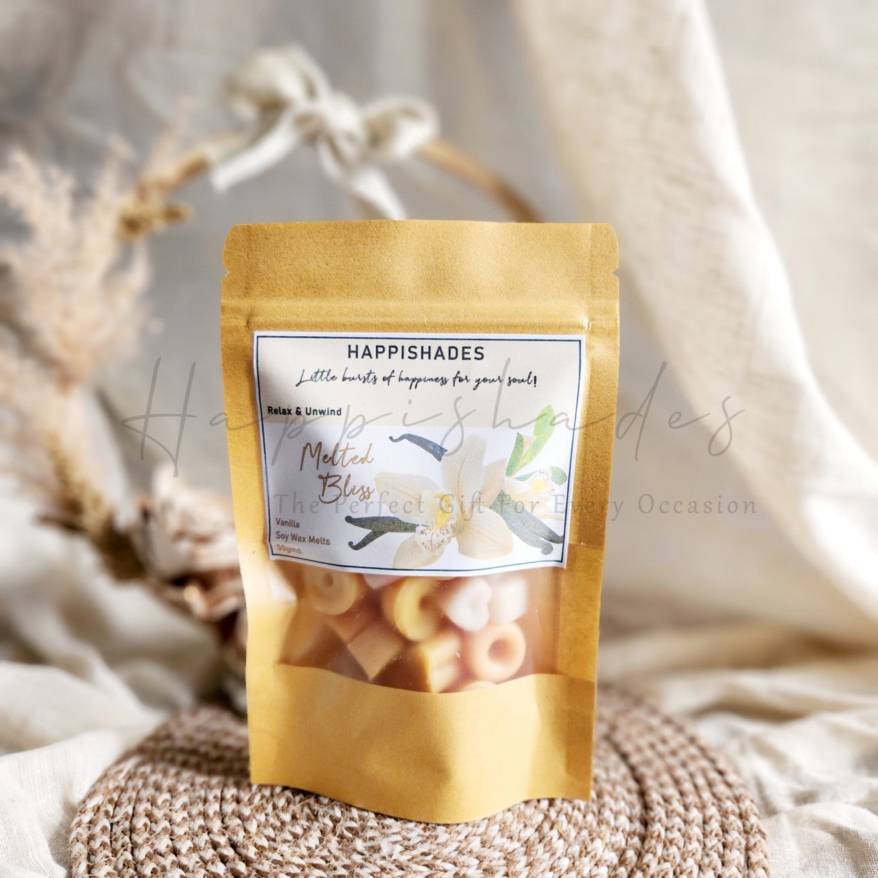 Happishades Premium Scented Wax Melts - 50 Grams | Natural Soy Wax, Vegan, Essential Oil Infused | 100-150 Hrs Scent Time | Safe, Smoke-Free, Easy to Use
